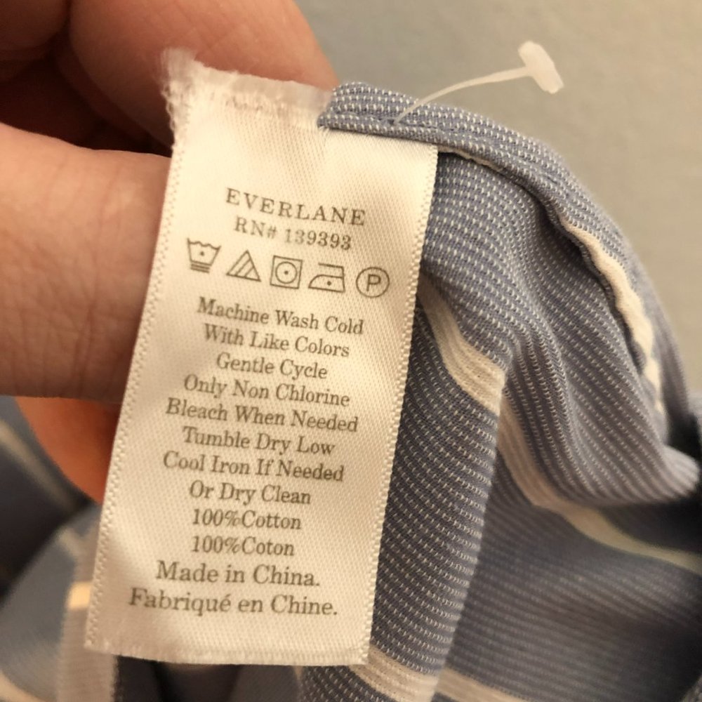 Everlane The Cotton Weave Tank Dress in Blue White Wide Stripe 0 Button Front - Picture 5 of 5